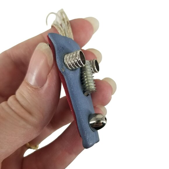 Art to Wear Blue Clay Robot Face Pin Silver Screw Mixed Materials Funky Artsy - Picture 2 of 7